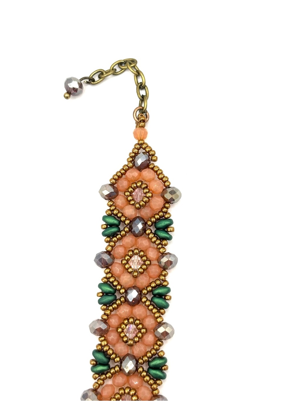 Hand Crafted Victorian Peach Flower Beaded Bracelet - Picture 7 of 8